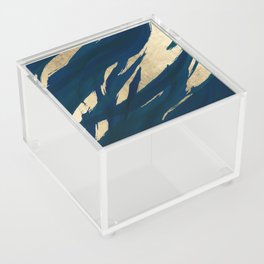 Abstract navy blue gold watercolor brush strokes Acrylic Box