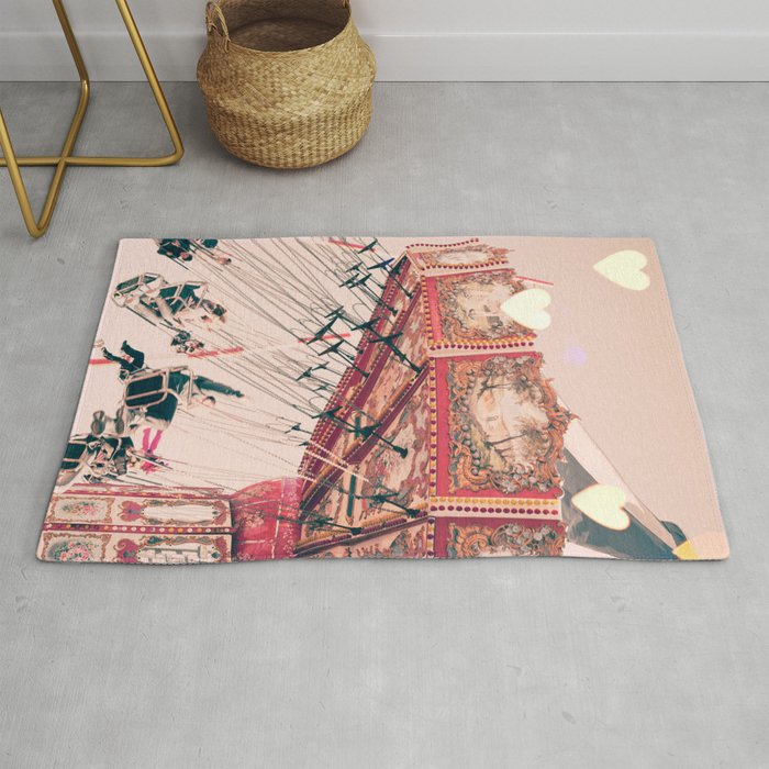 Swing Carousel Nursery And Heart Bokeh On Pale Pink Rug By Andreka