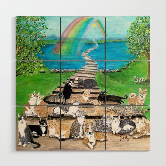 Rainbow Bridge Cats And Dogs Wood Wall Art By Paintingsbygretzky