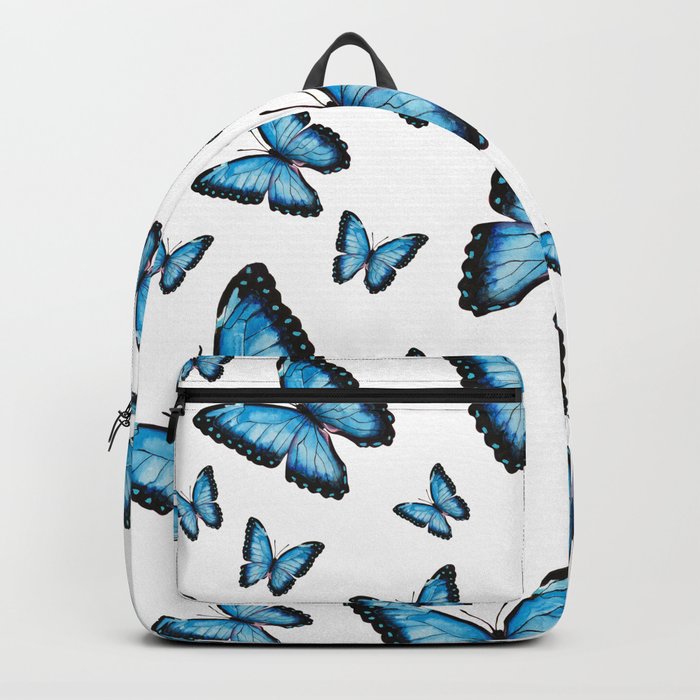 Niaocpwy School Backpacks Blue Pattern Butterflies Elementary Students  Bookbags With Water Bottle Pocket
