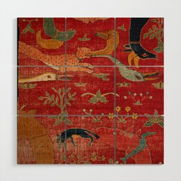 Animal Grotesques Mughal Carpet Fragment Digital Painting Wood Wall Art