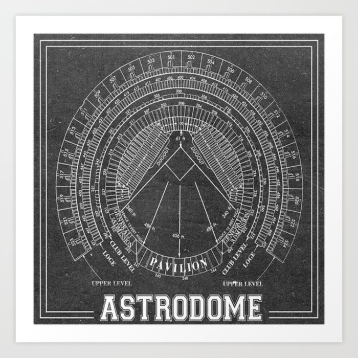 Vintage Diagram of Astrodome Baseball Seating Guide: ticket sales, Astros, Houston, Texas, decor, accent piece, gift idea, Houston lover, Astros lover, home, office, work space, gift idea Art Print