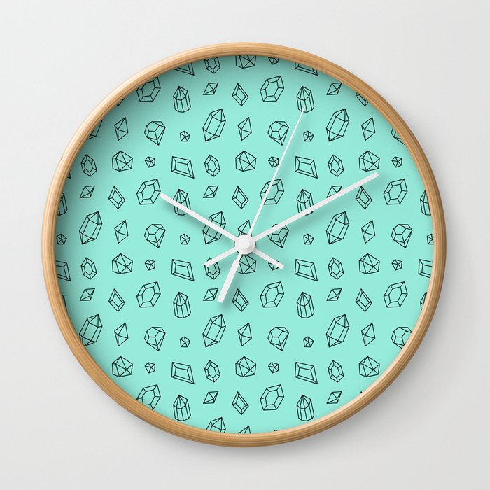 Seafoam and Black Gems Pattern Wall Clock
