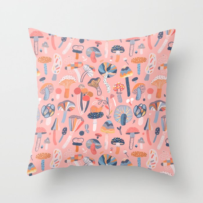 Color block mushrooms pink Throw Pillow