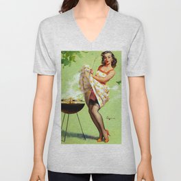 Smoke Screen Vintage Pin-up Girl V Neck T Shirt