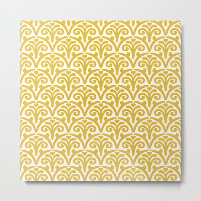 Floral Scallop Pattern Mustard Yellow Metal Print By