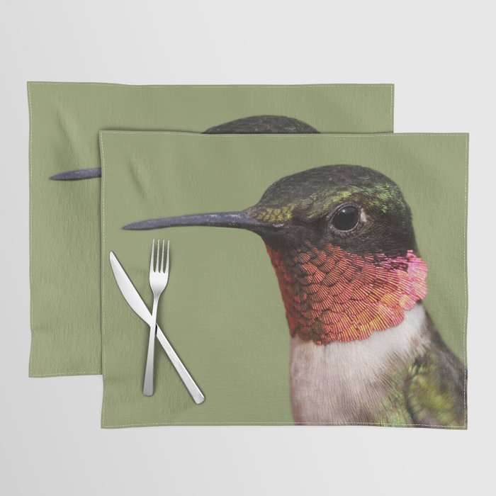 Close-up Red Green and White - Ruby-throated Hummingbird - Bird / Animal / Wildlife / Nature Photograph Placemat And More