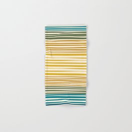 Natural Stripes Modern Minimalist Pattern in Moroccan Teal Green Ochre Mustard Cream Hand & Bath Towel