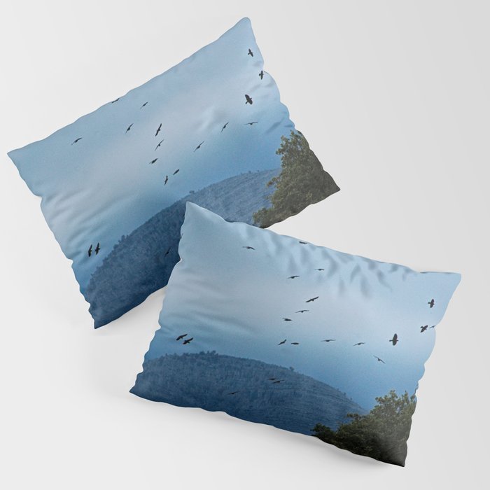 Ravens Flying Birds Clouds Mountains Landscape Pillow Sham
