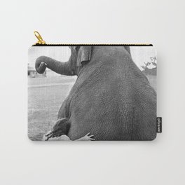Odd Best Friends, Sweet Little Girl hugging elephant black and white photograph Carry-All Pouch