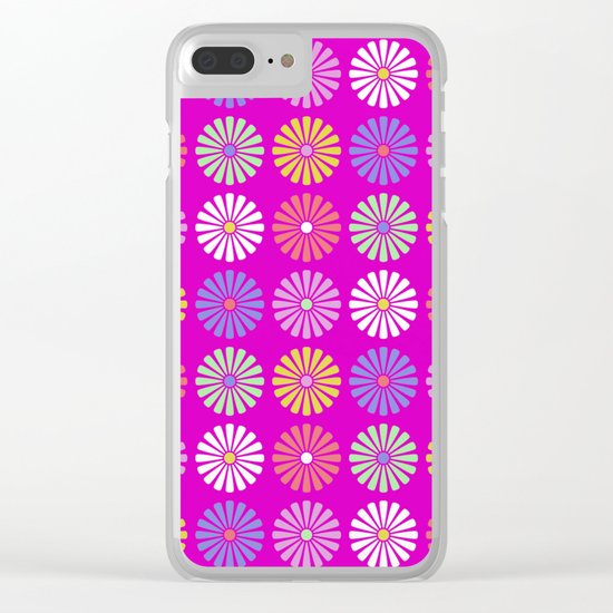 Pastel Flowers Pattern (On Purple/Pink) Clear iPhone Case