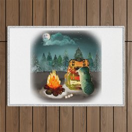 Camping Forest Night Adventure Outdoor Rug