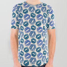Pattern Lips in Blue Lipstick All Over Graphic Tee