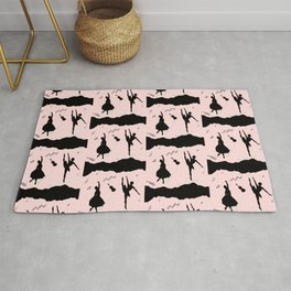 Two ballerina figures in black on pink paper Area & Throw Rug
