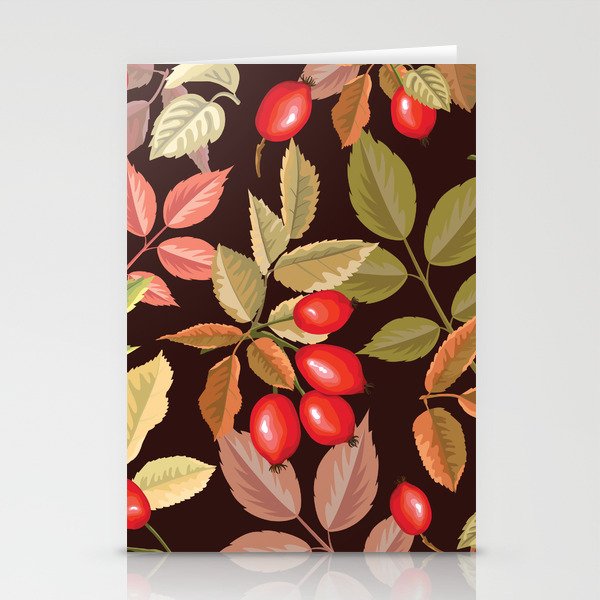 Autumn Breath. Dog Rose Berries And Leaves Stationery Cards