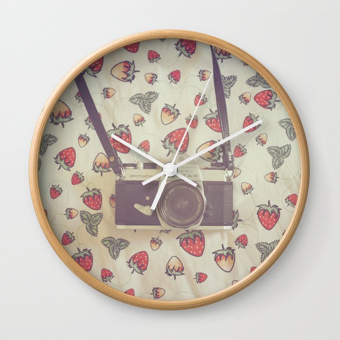 Strawberry camera days Wall Clock
