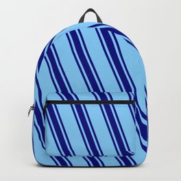 [ Thumbnail: Light Sky Blue & Blue Colored Stripes/Lines Pattern Backpack ]