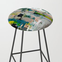 Imagine: A bright abstract painting in green, pink, and neon yellow by Alyssa Hamilton Art Bar Stool