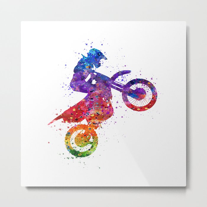 Motocross Boy Colorful Watercolor Gift Motorcycle Art Metal Print