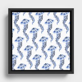Delft Blue Jellyfish Framed Canvas