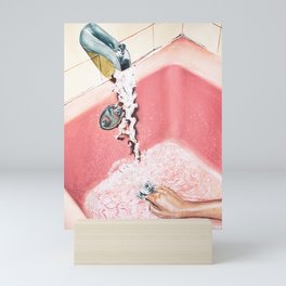 Evening Plans | Vintage Pink Bathroom | Retro Watercolor Mini Art Print