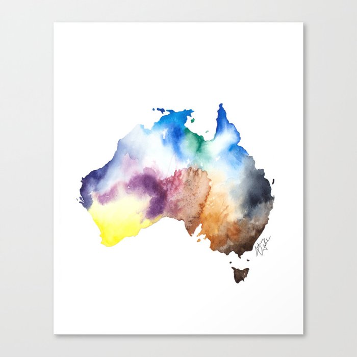 Australia Map Watercolor Painting Canvas Print By Audreydeford