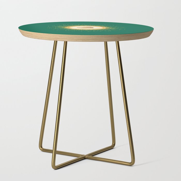Watercolor Seashell Gold Circle Pendant on Green Side Table