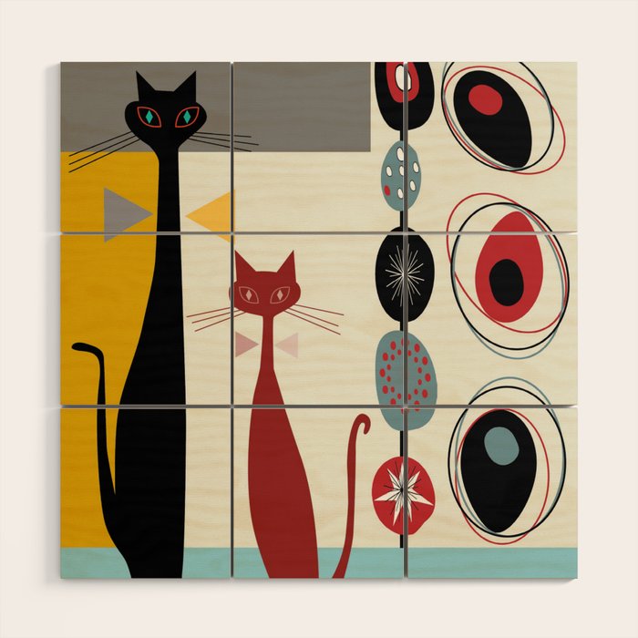 Mid Century Modern Art Cats Wood Wall Art By Oldurbanfarmhouse Society6