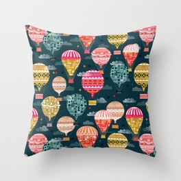 Hot Air Balloons - Retro, Vintage-inspired Print and Pattern by Andrea Lauren Throw Pillow | Pattern, Vintage, Illustration, Graphic Design 