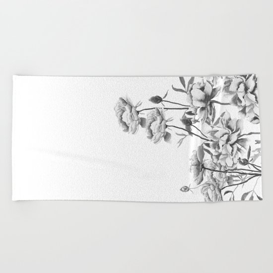 black and white peonies Beach Towel