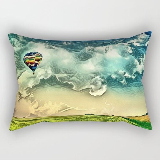 Air Balloon in the Sky with Clouds over the Landscape Rectangular Pillow