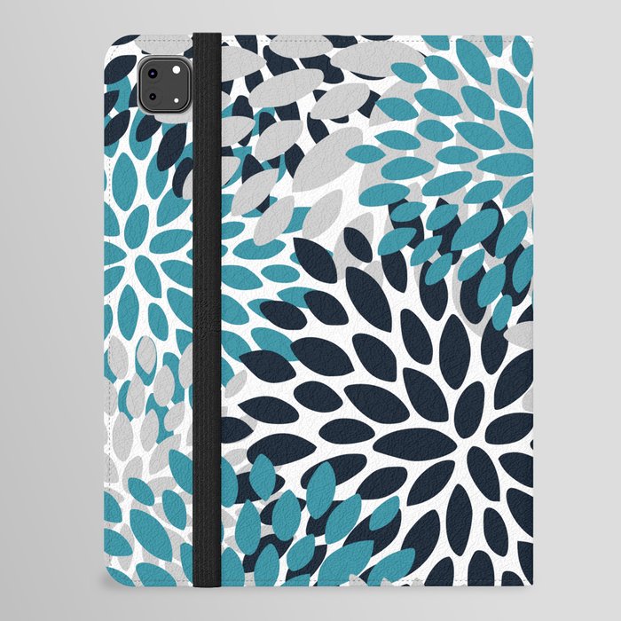 Teal, Navy and Gray, Modern Floral iPad Folio Case