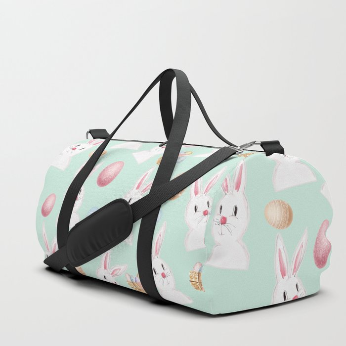 Easter Bunny And Eggs Pattern- Mint Green  Duffle Bag
