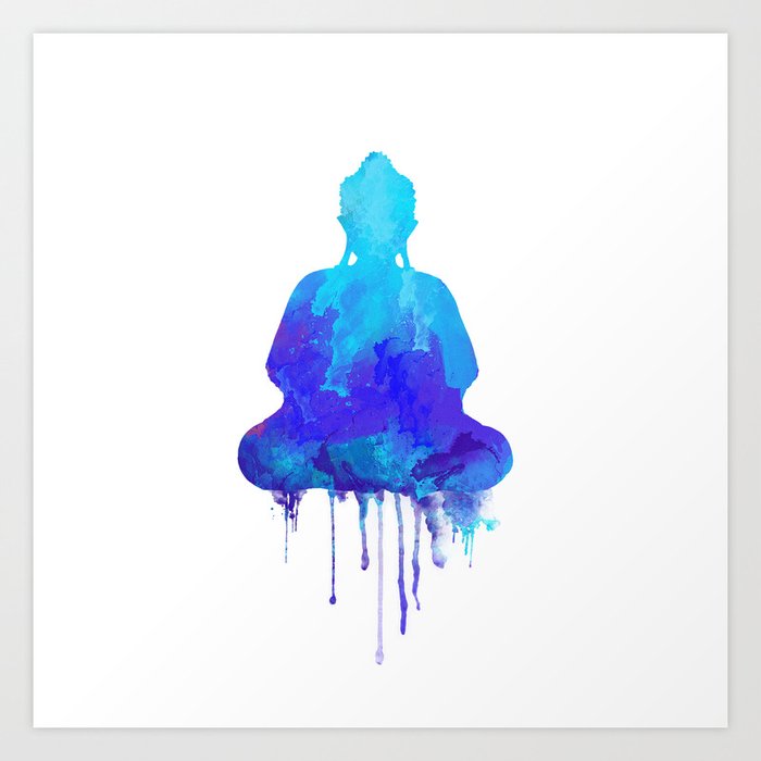 Watercolor zen Buddha blue Art Print