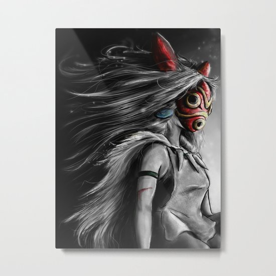 Miyazaki's Mononoke Hime Digital Painting the Wolf Princess Warrior Color Variation Metal Print
