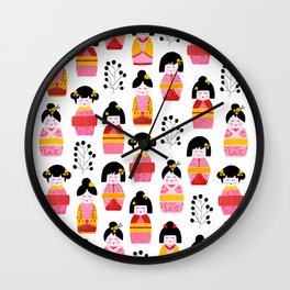 Kokeshi dolls cute pattern Wall Clock