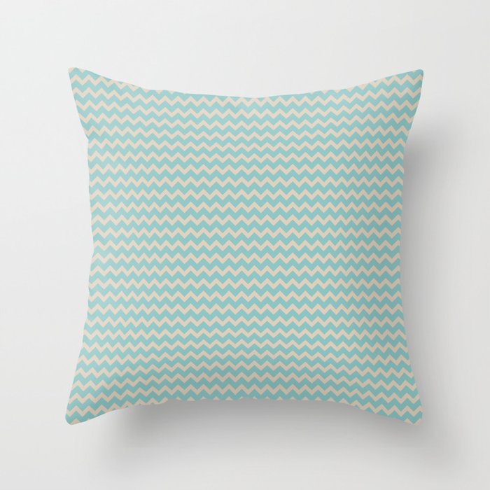 Pastel Teal and Beige Chevron Line Pattern 2021 Color of the Year Aqua Fiesta and Sourdough Throw Pillow