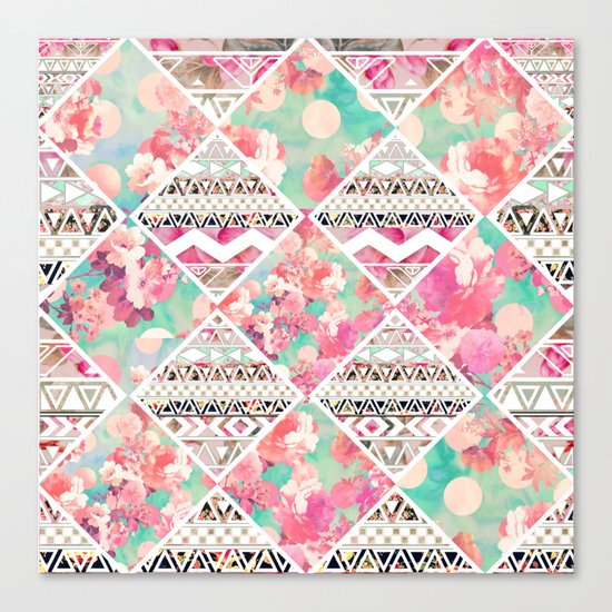 Aztec Floral Diamond Canvas Print