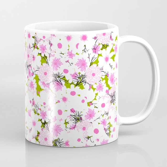 Mid-Century Modern Wild Mums Flowers Green Coffee Mug