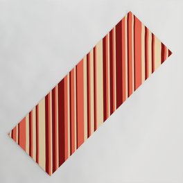 [ Thumbnail: Red, Beige, and Maroon Colored Striped/Lined Pattern Yoga Mat ]