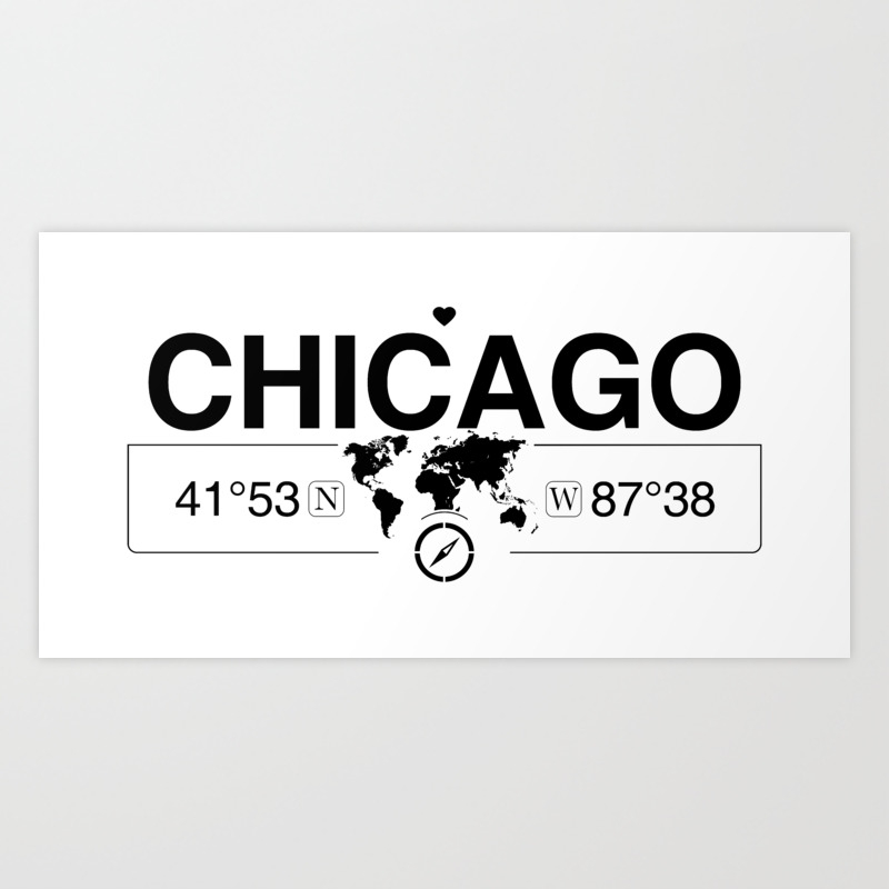 Chicago United States Of America Coordinates Travel Quote Wall Art Print 