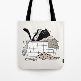 Black Cat in Messy Laundry Basket - Neutral Palette Tote Bag