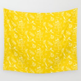 Yellow and White Christmas Snowman Doodle Pattern Wall Tapestry