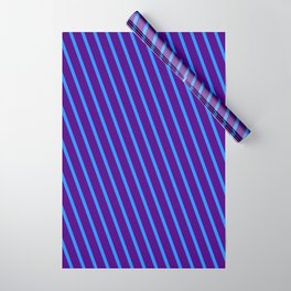 [ Thumbnail: Indigo and Blue Colored Lines/Stripes Pattern Wrapping Paper ]