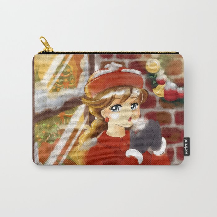 Retro Anime Snowy Christmas Shop Window Girl Carry-All Pouch