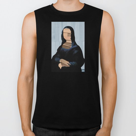 Mona Lisa - blue shining WoodCut Collage Biker Tank