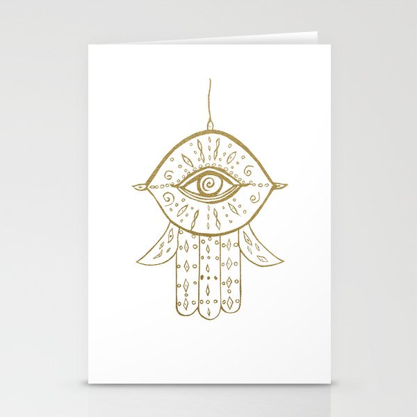 Hamsa Hand Gold On White 1 Drawing Decor Art Society6 Stationery Cards By Anitabellajantz Society6