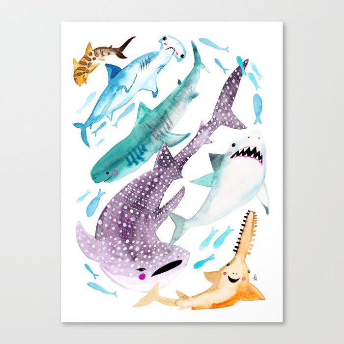 Help Stop Shark Finning - Watercolor Ocean Animals - Fish Canvas Print