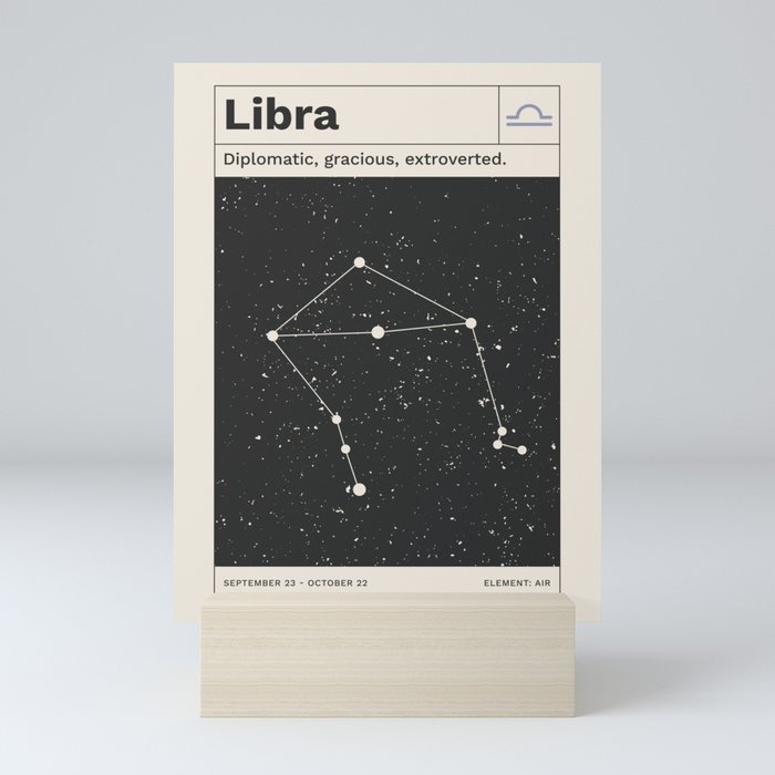 Libra Constellation Retro Minimalist Zodiac Sign Print Mini Art Print