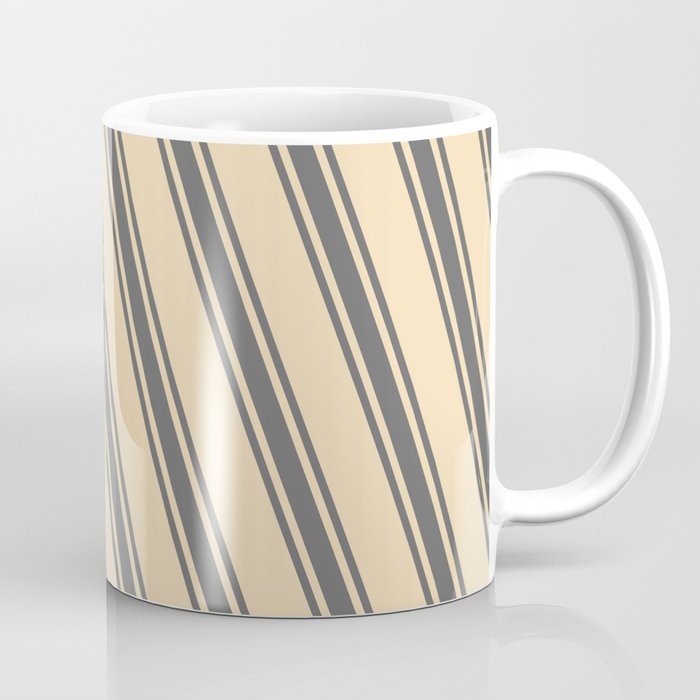 Tan and Dim Grey Colored Striped Pattern Coffee Mug
